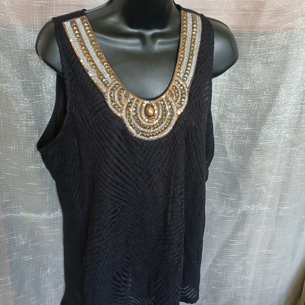 Studio Y Shirt, black, sheer, embellishments